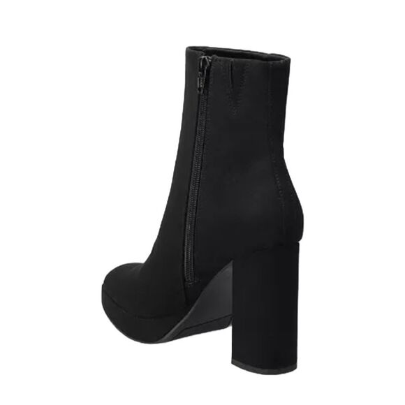 LC Lauren Conrad Halima Stacked Heel Boots Black Faux Suede Round Toe Ankle Boot - Picture 2 of 11